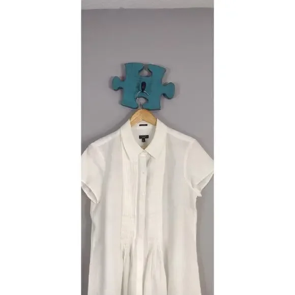 Talbots Women's Top 100% Linen Short Sleeve White Pleated Medium - Picture 3 of 11